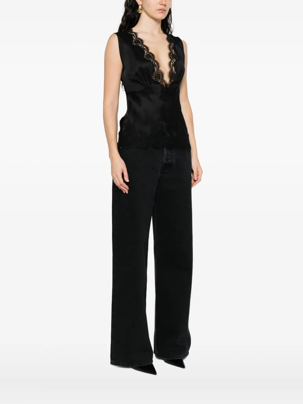 Ermanno Firenze Lace-trim Sleeveless Top In Black