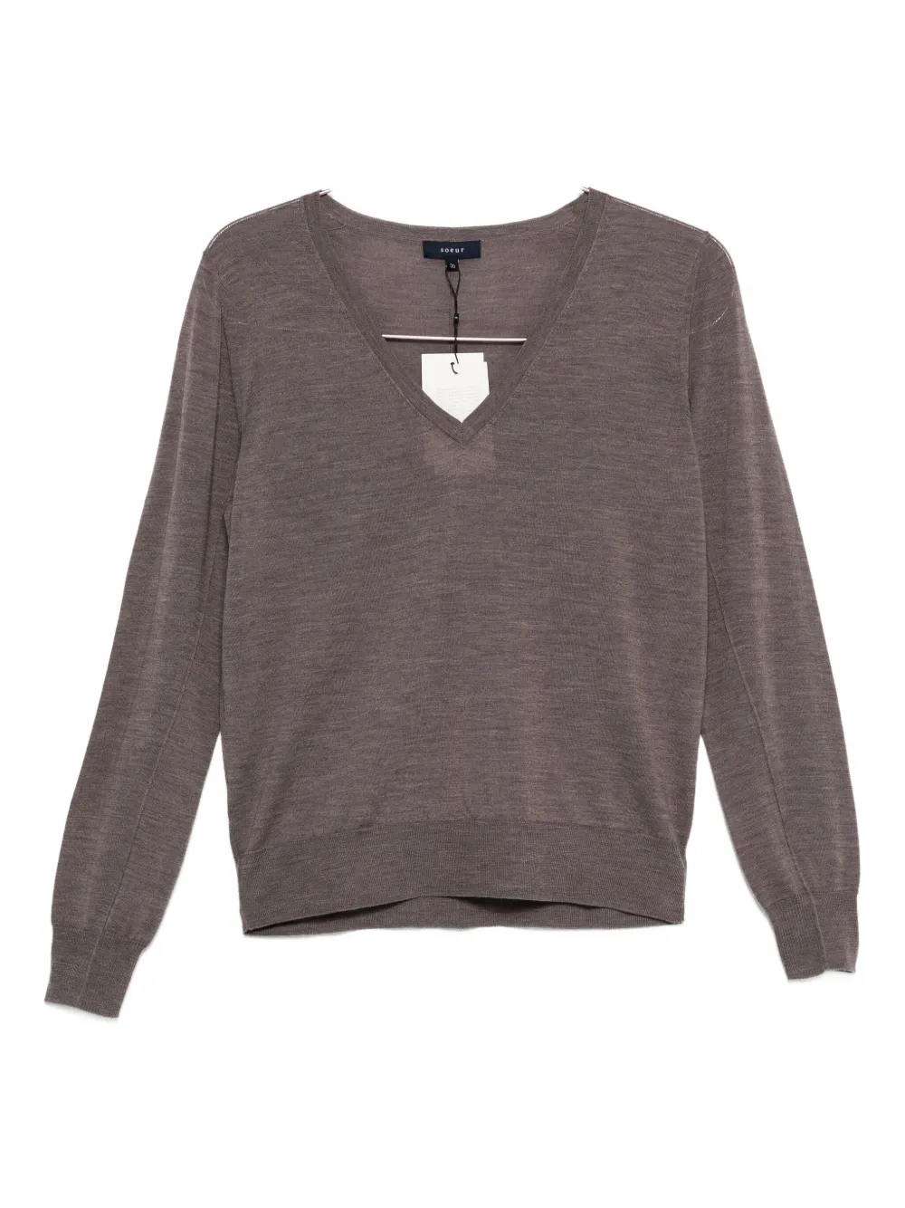 Soeur V-neck Merino Wool Sweater With Seam Detail In Brown
