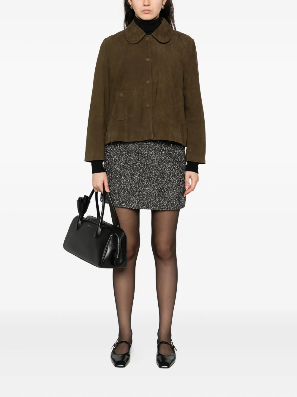 Ba&sh Classic-collar Leather Jacket In Gray
