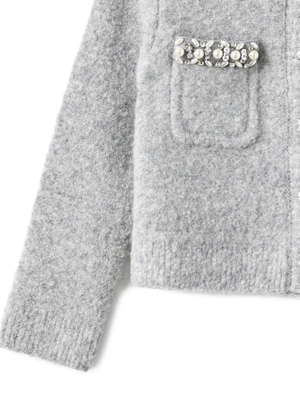 Self-portrait Pearl-embellished Pocket Cardigan In Gray