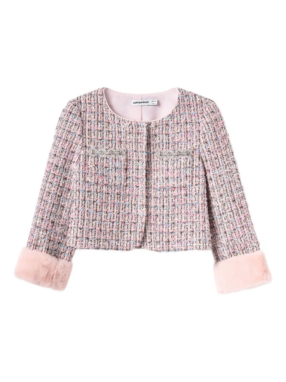 Self-Portrait Kids Tweed jack met verfraaide cuffs Roze