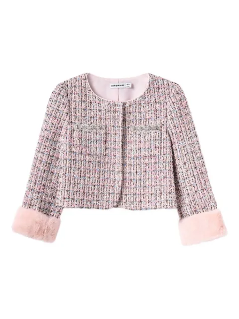 Self-Portrait Kids tweed embellished-cuff jacket