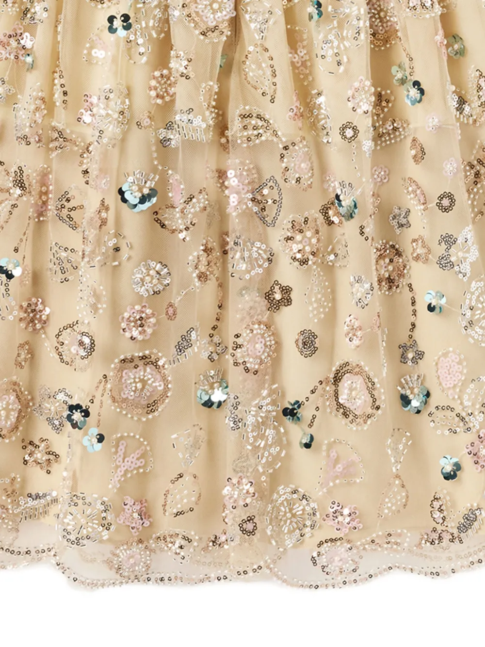 Self-Portrait Kids Verfraaide jurk met pofmouwen Beige