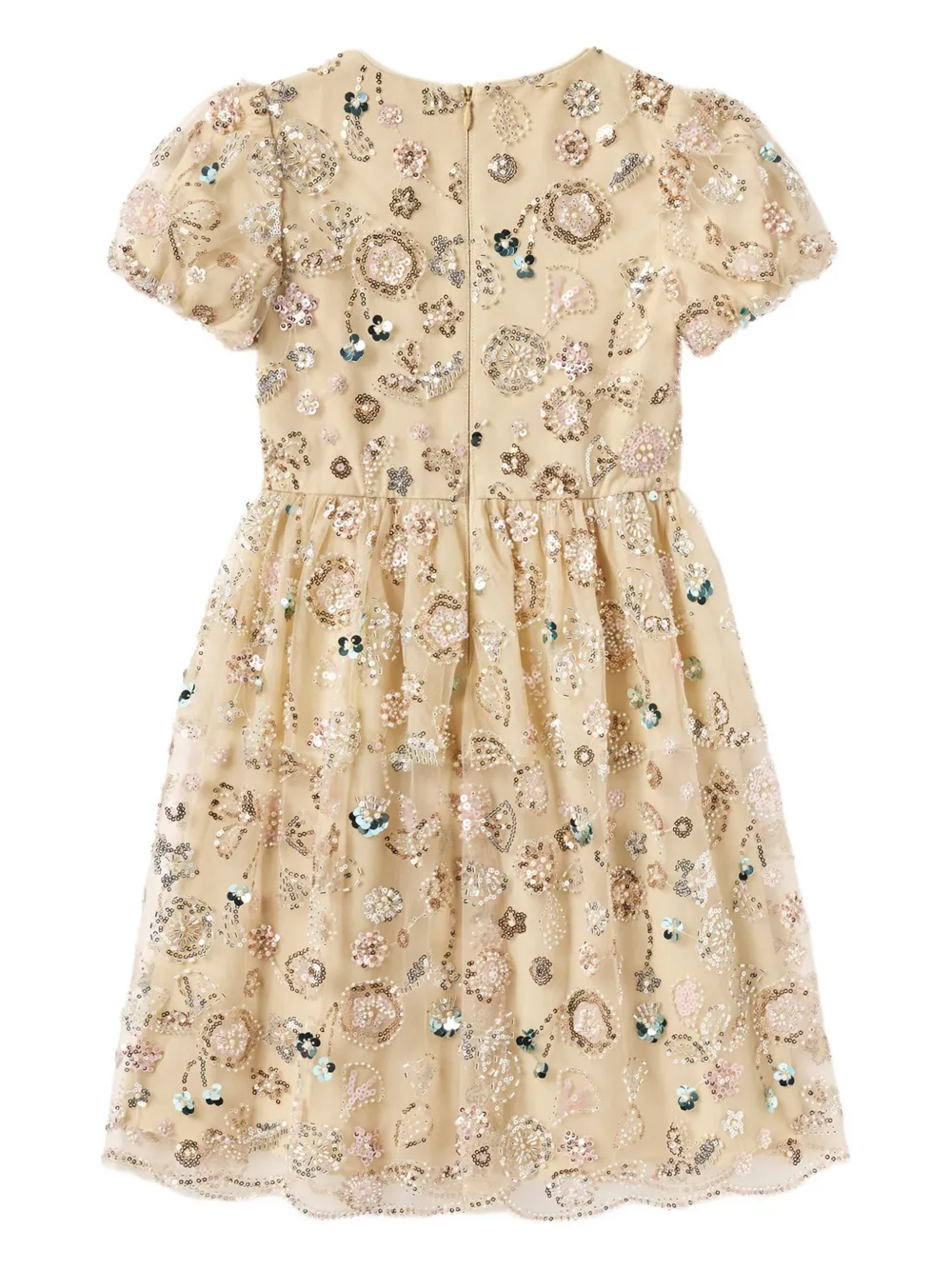Self-Portrait Kids Verfraaide jurk met pofmouwen Beige