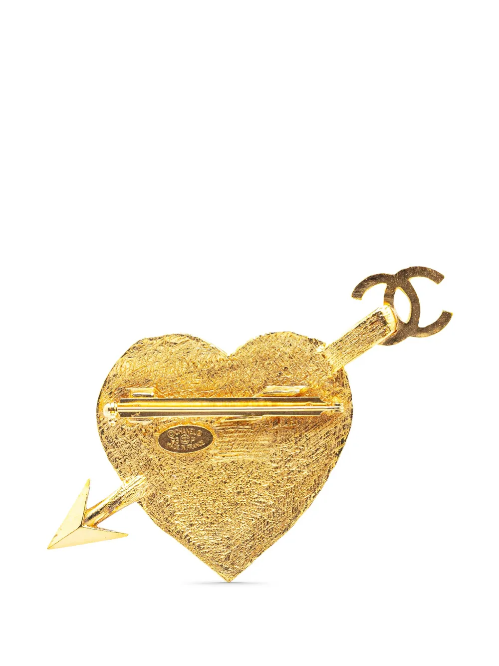 CHANEL Pre-Owned 1993 Gold Plated CC Arrow and Heart Brooch costume brooch | Image 2