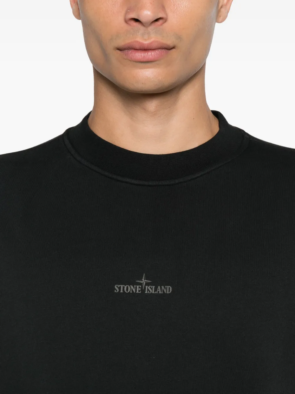 Stone Island logo-embroidered cotton sweatshirt Zwart