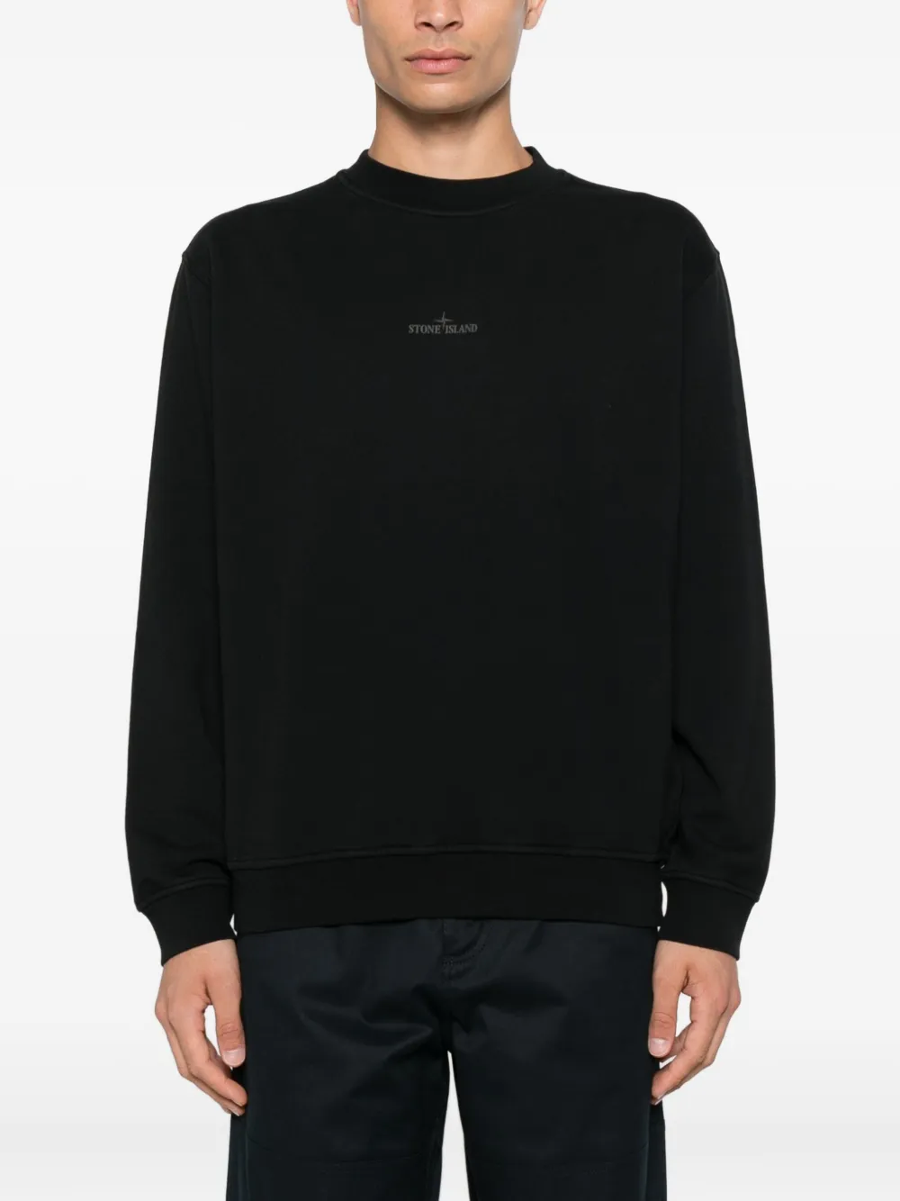 Stone Island logo-embroidered cotton sweatshirt Zwart
