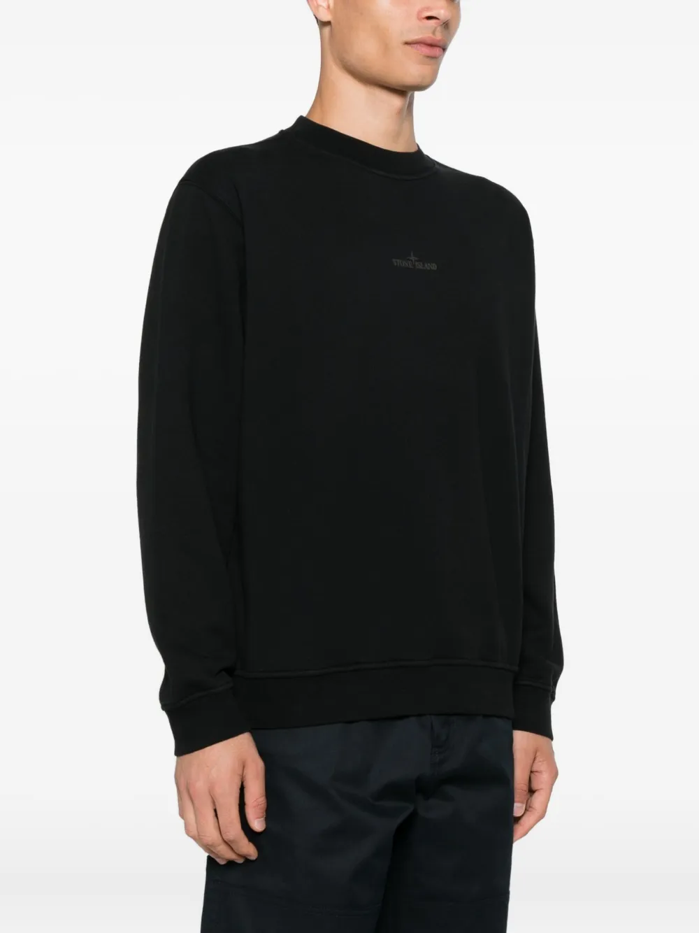 Stone Island logo-embroidered cotton sweatshirt Zwart
