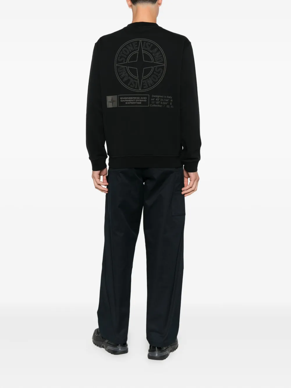 Stone Island logo-embroidered cotton sweatshirt Zwart