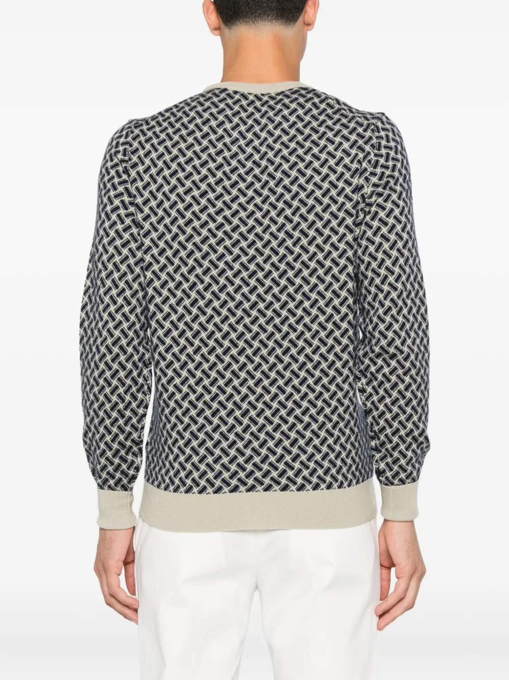 Drumohr geometric-pattern crew-neck sweater Blauw