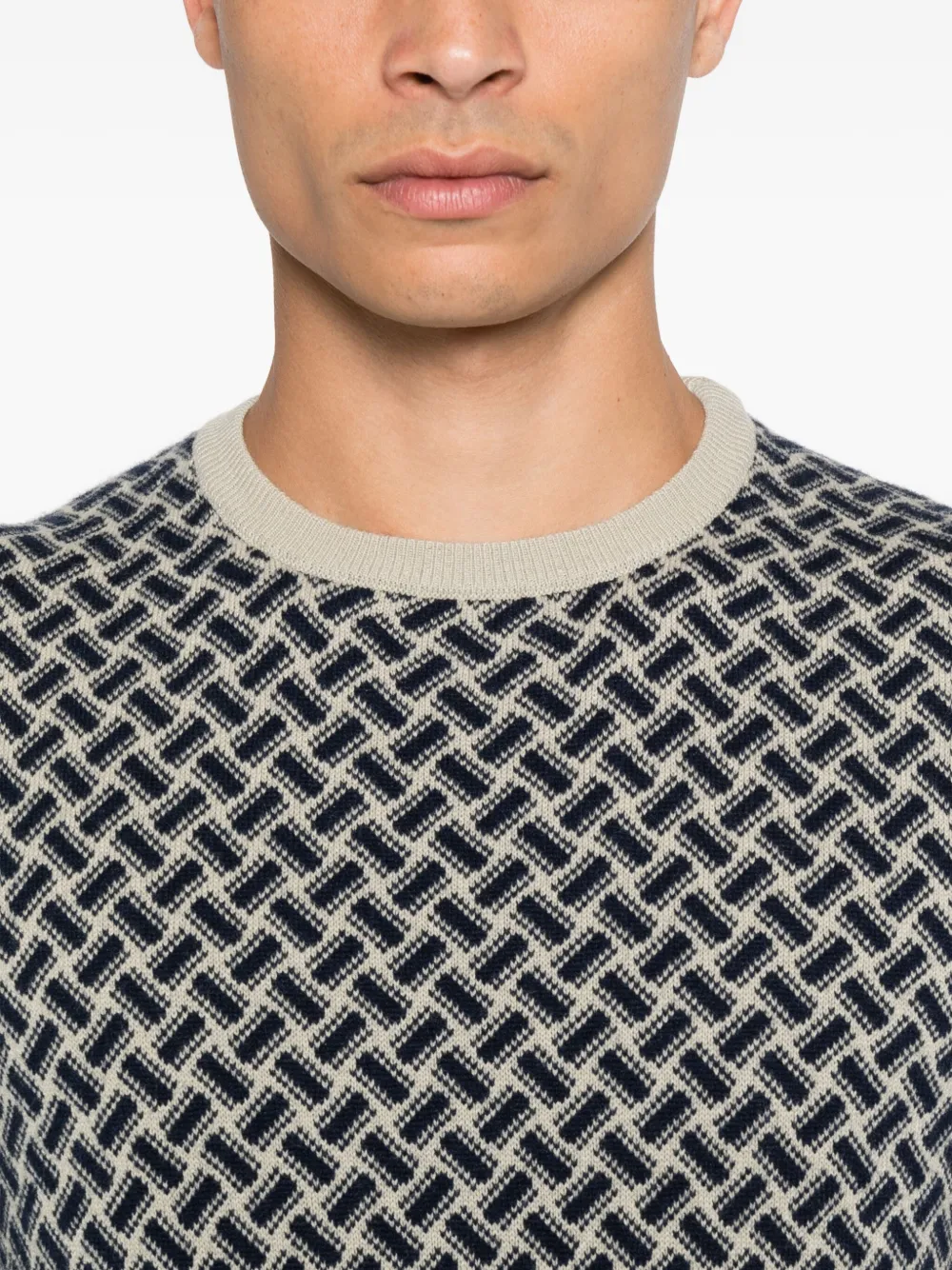 Drumohr geometric-pattern crew-neck sweater Blauw
