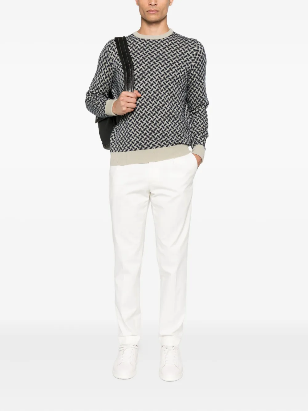 Drumohr geometric-pattern crew-neck sweater Blauw