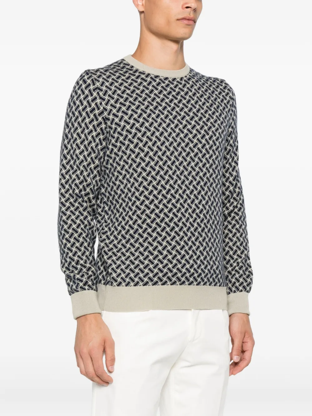 Drumohr geometric-pattern crew-neck sweater Blauw