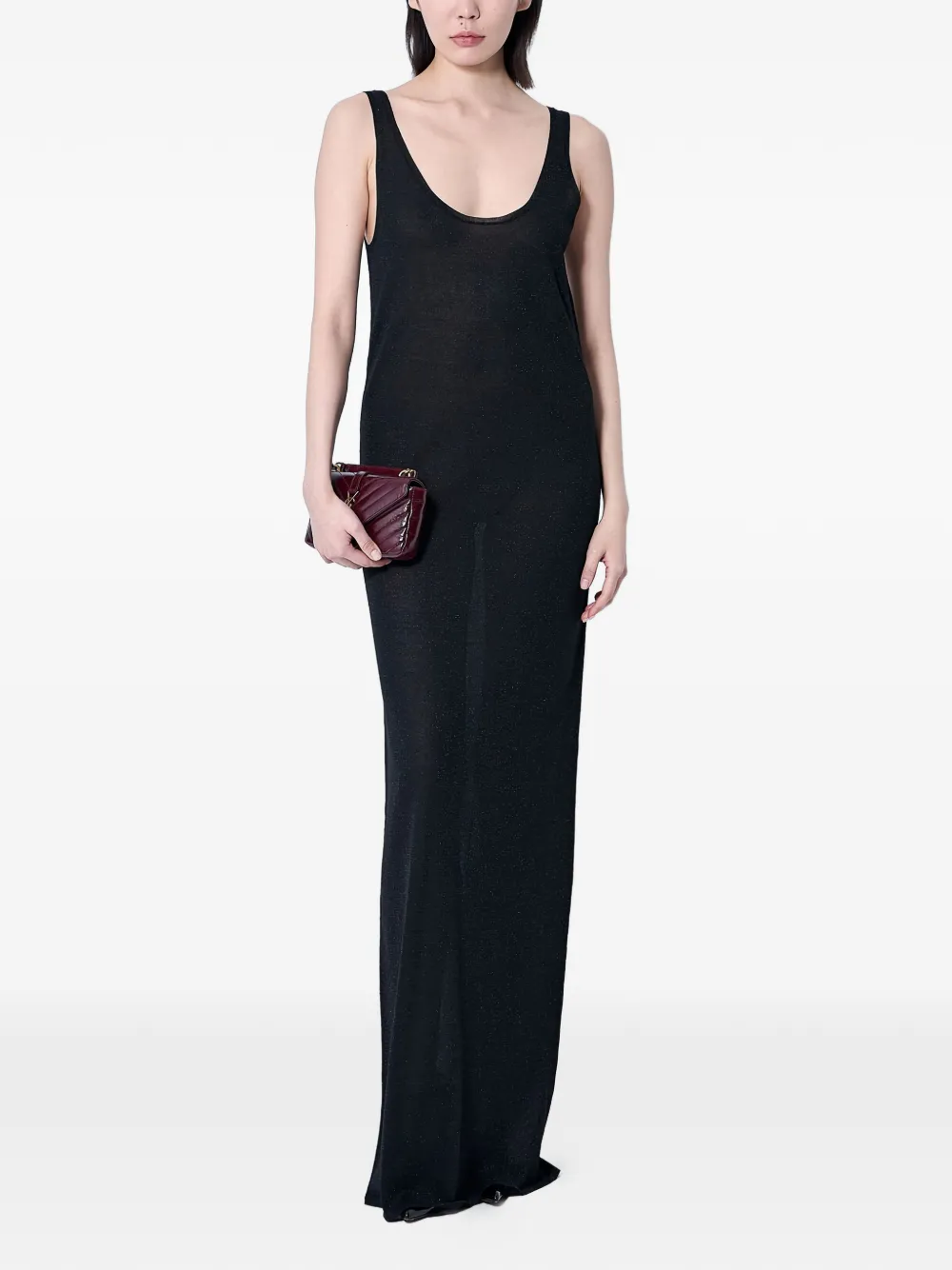 Saint Laurent Maxi-jurk met diepe hals Zwart