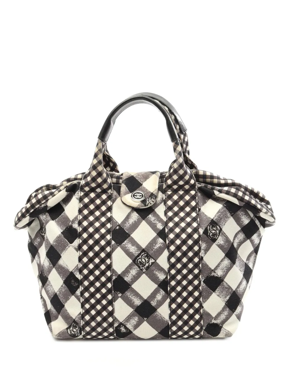 CHANEL Pre-Owned 2010-2011 スモール キャンバス プリント ココマーク ギンガム ハンドバッグ - ホワイト CHANEL Pre-Owned 2010-2011 スモール キャンバス プリント ココマーク ギンガム ハンドバッグ - ホワイト