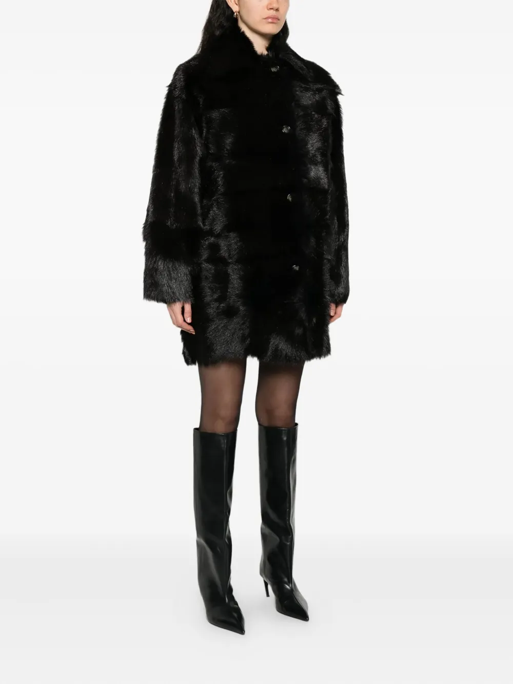 Alberta Ferretti High-neck Buttoned Coat In Black