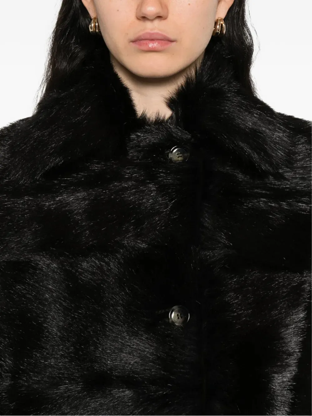 Alberta Ferretti High-neck Buttoned Coat In Black
