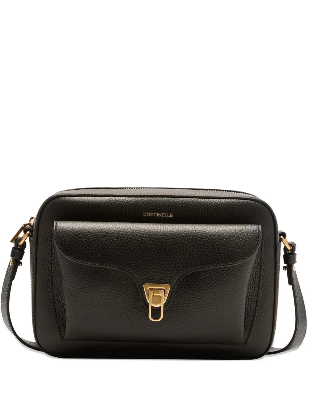 Coccinelle large Beat Soft flap-pocket leather shoulder bag Zwart