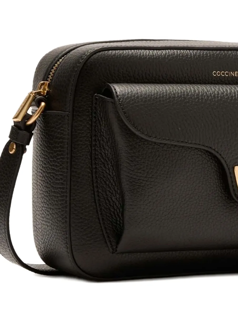 Coccinelle large Beat Soft flap-pocket leather shoulder bag Zwart