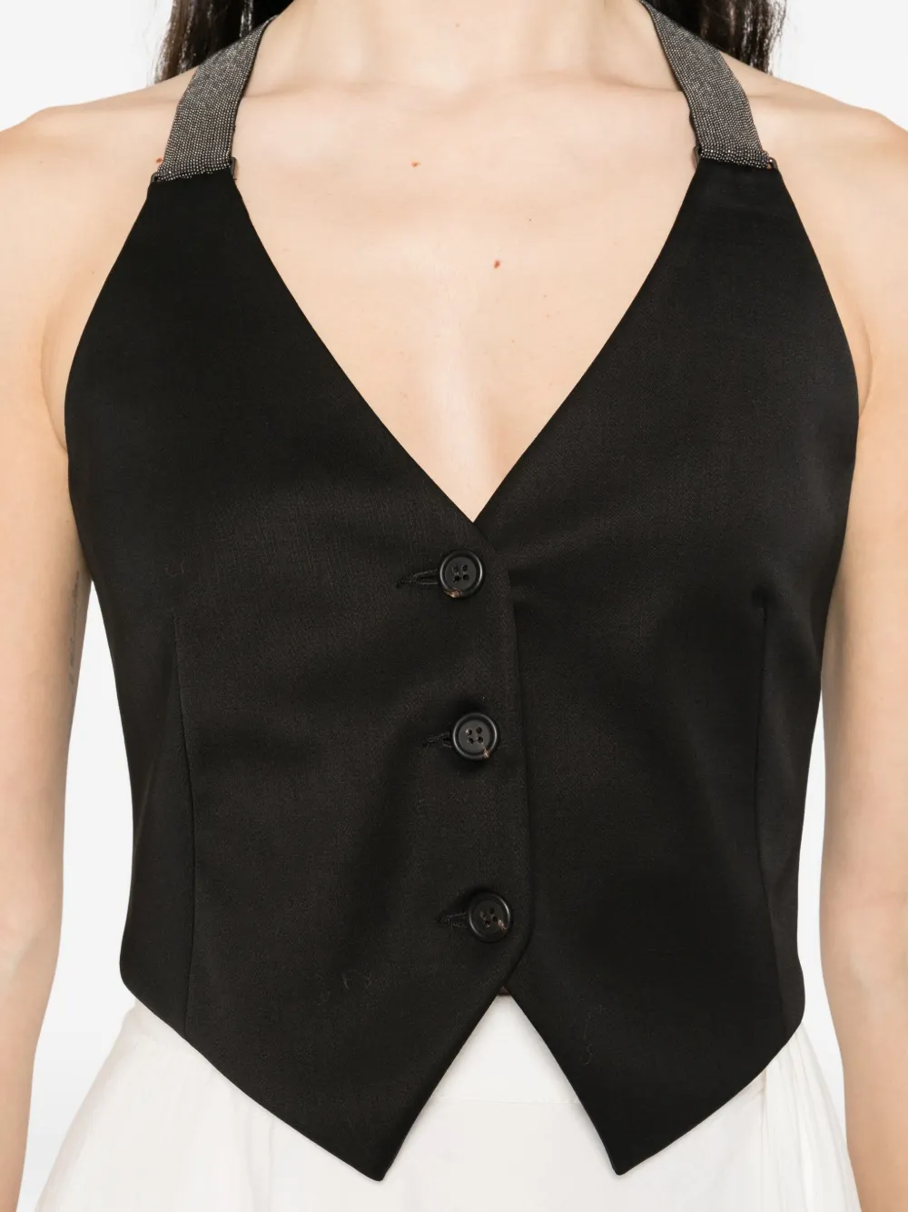 Brunello Cucinelli Gilet met glitterband en knopen Zwart