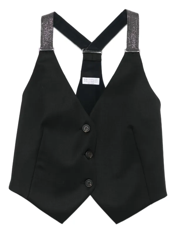 Brunello Cucinelli Glitter-strap Buttoned Waistcoat in Black