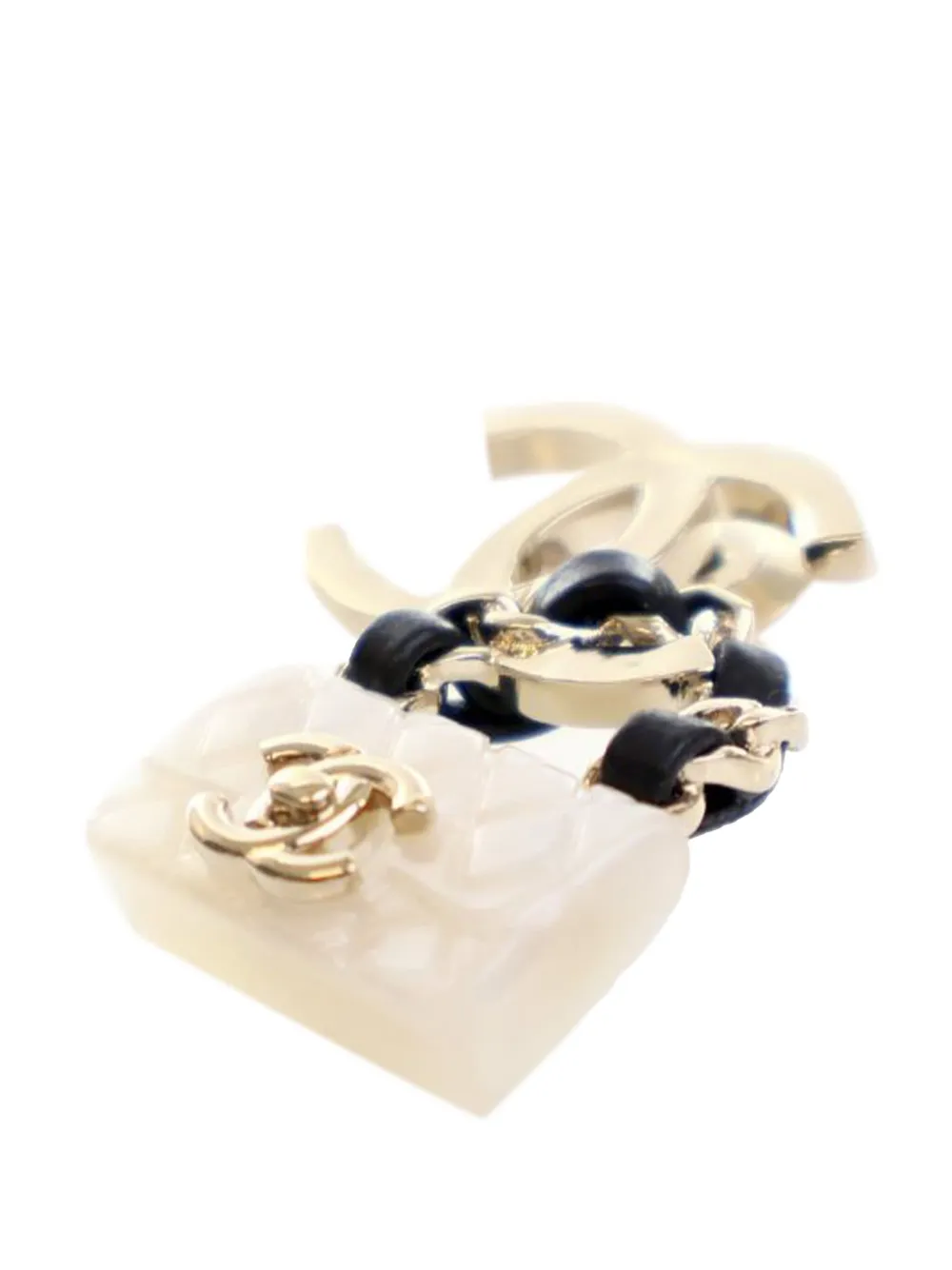 CHANEL Pre-Owned 2023 Gold Plated Enamel CC Quilted Flap Brooch costume brooch | Gold | Image 1