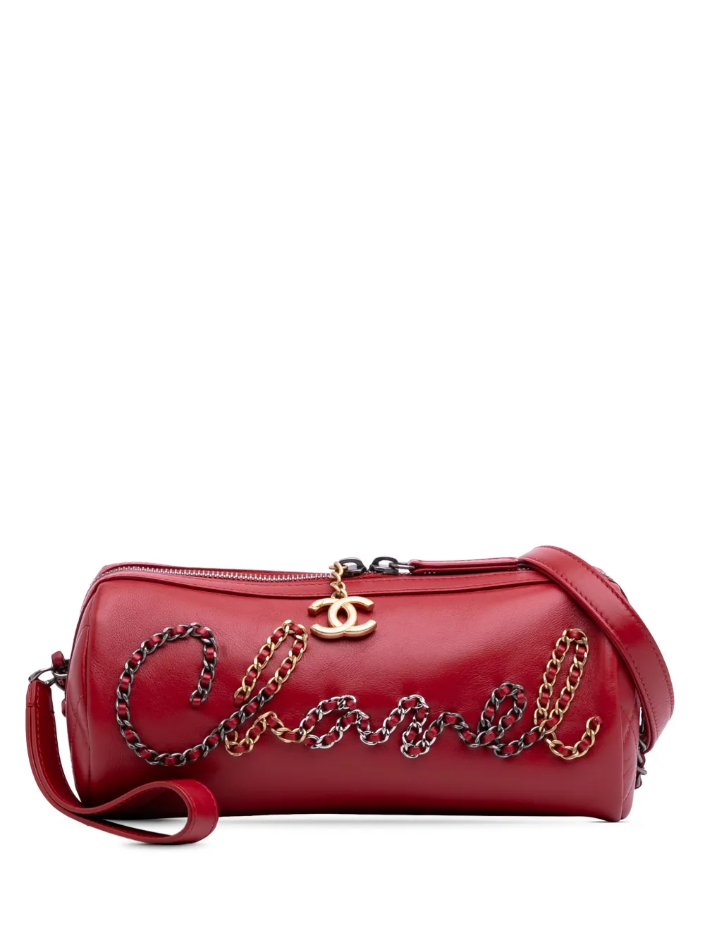 CHANEL Pre-Owned 2019 カーフスキン シグネチャー チェーン 20s ボウリング ショルダーバッグ - レッド CHANEL Pre-Owned 2019 カーフスキン シグネチャー チェーン 20s ボウリング ショルダーバッグ - レッド