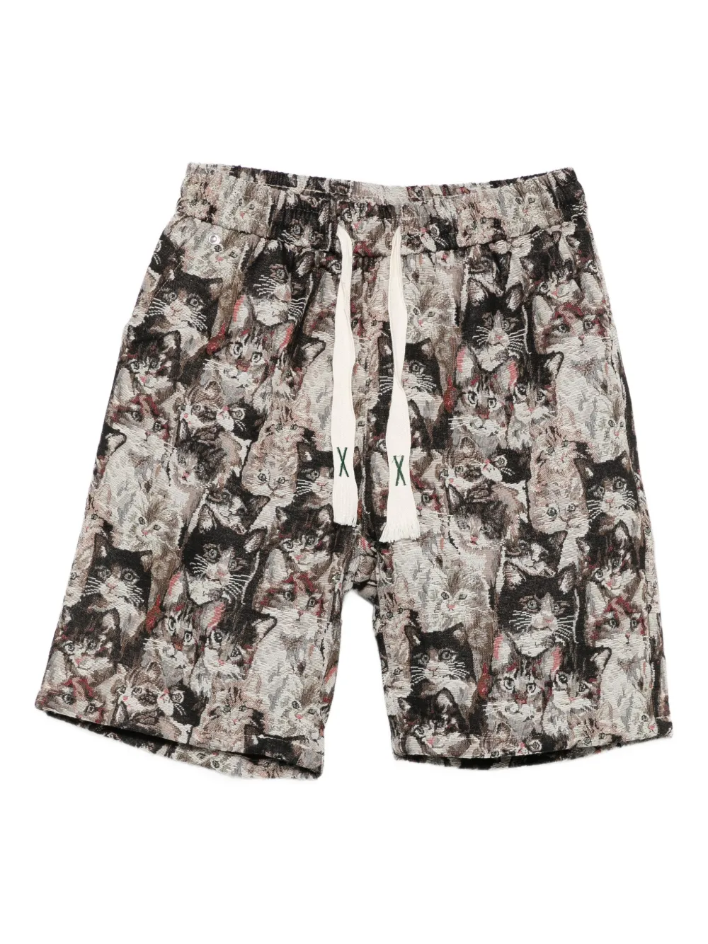 Bless Cat-print Shorts In Gray