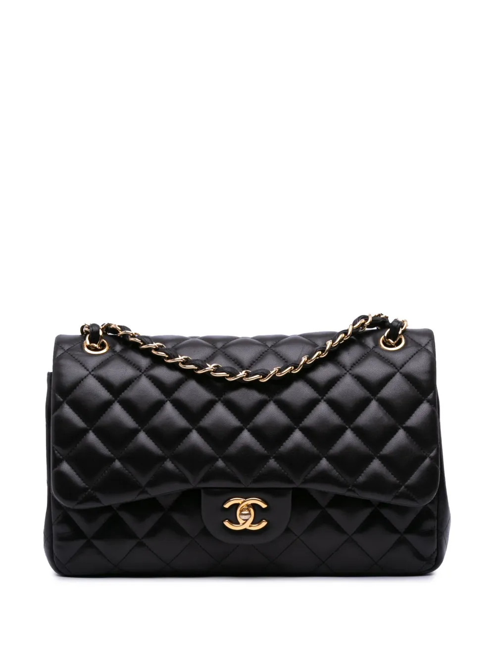 CHANEL Pre-Owned 2010-2011 ジャンボ クラシック ラムスキン ダブルフラップ ショルダーバッグ - ブラック CHANEL Pre-Owned 2010-2011 ジャンボ クラシック ラムスキン ダブルフラップ ショルダーバッグ - ブラック