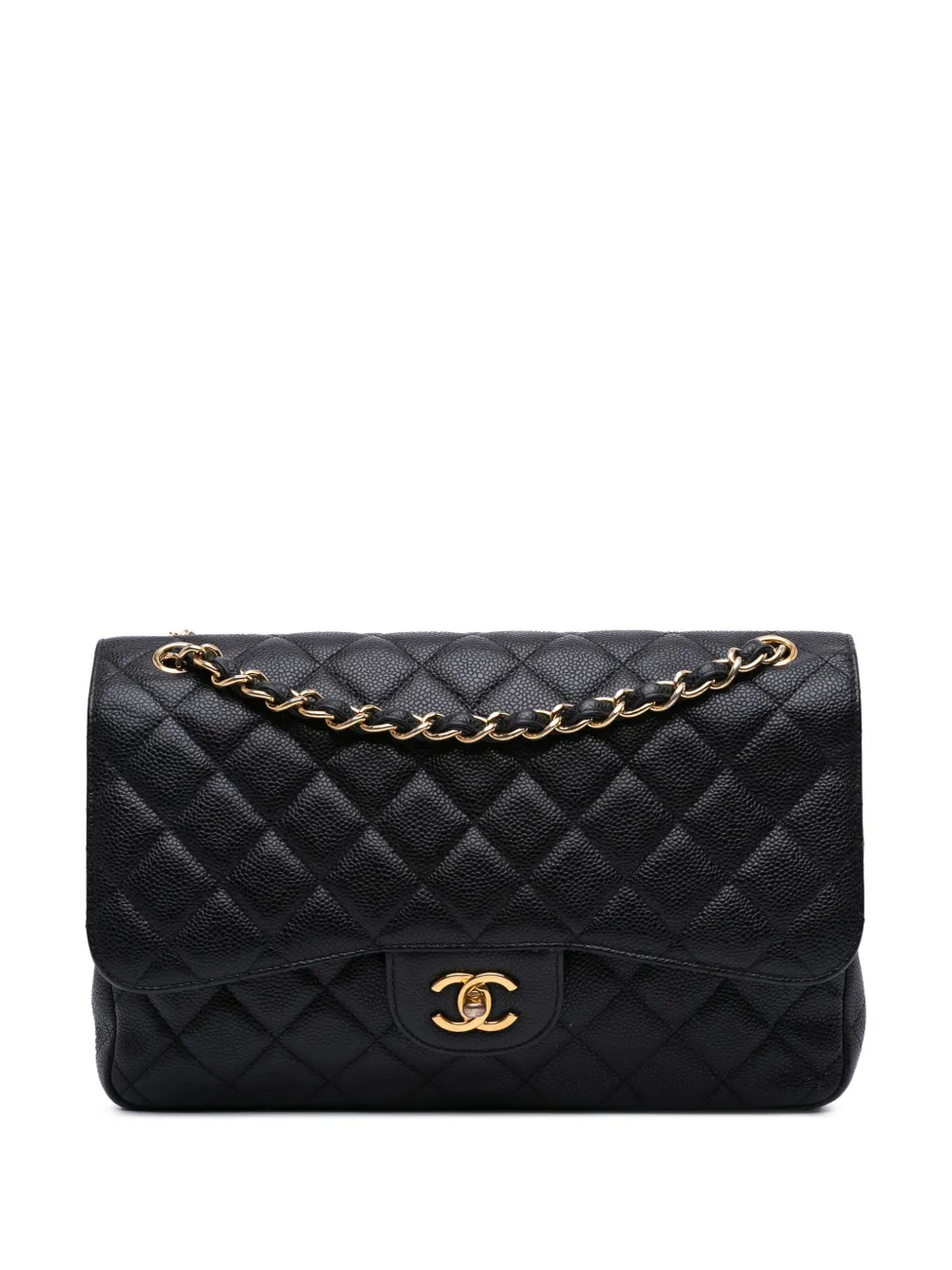 CHANEL Pre-Owned 2010-2011 ジャンボ クラシック キャビア ダブルフラップ ショルダーバッグ - ブラック CHANEL Pre-Owned 2010-2011 ジャンボ クラシック キャビア ダブルフラップ ショルダーバッグ - ブラック