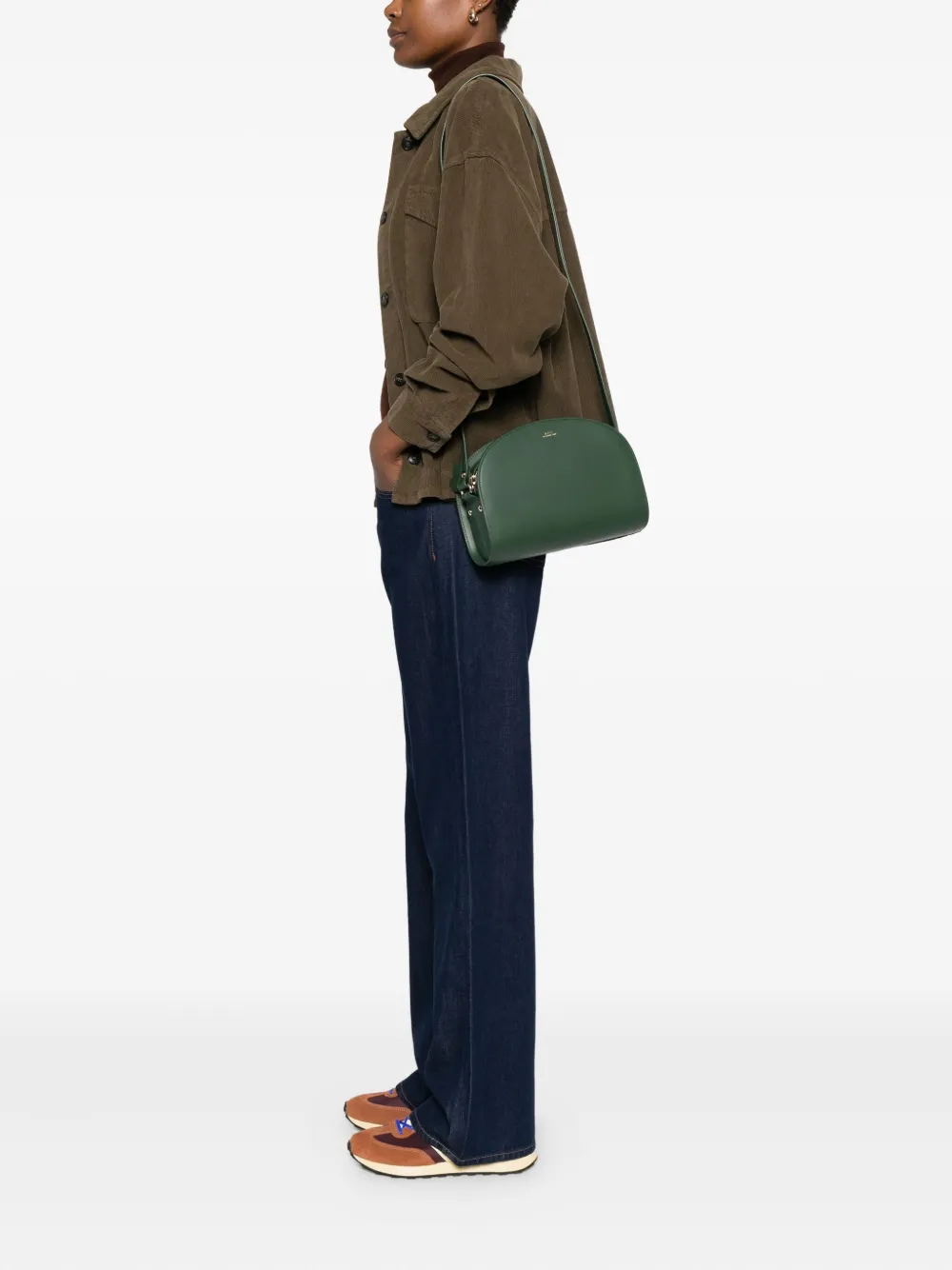 Apc Demi-lune Leather Crossbody Bag In Green