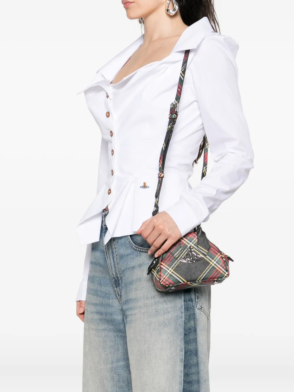 Vivienne Westwood Geruite mini-tas verfraaid met Orb-logo Zwart
