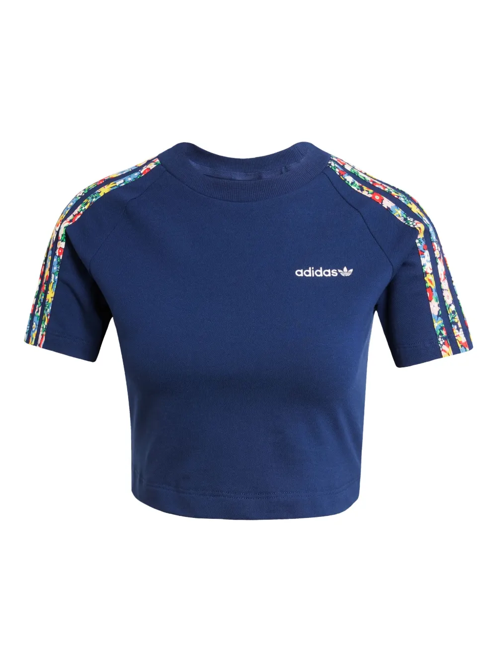 Adidas Originals Liberty Floral-striped T-shirt In Blue