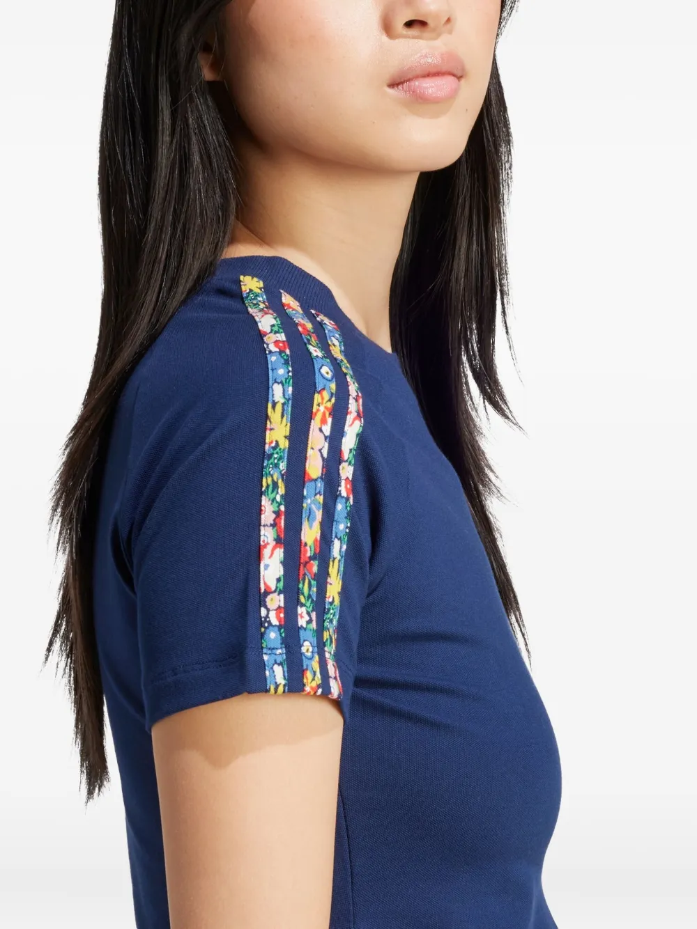 Adidas Originals Liberty Floral-striped T-shirt In Blue