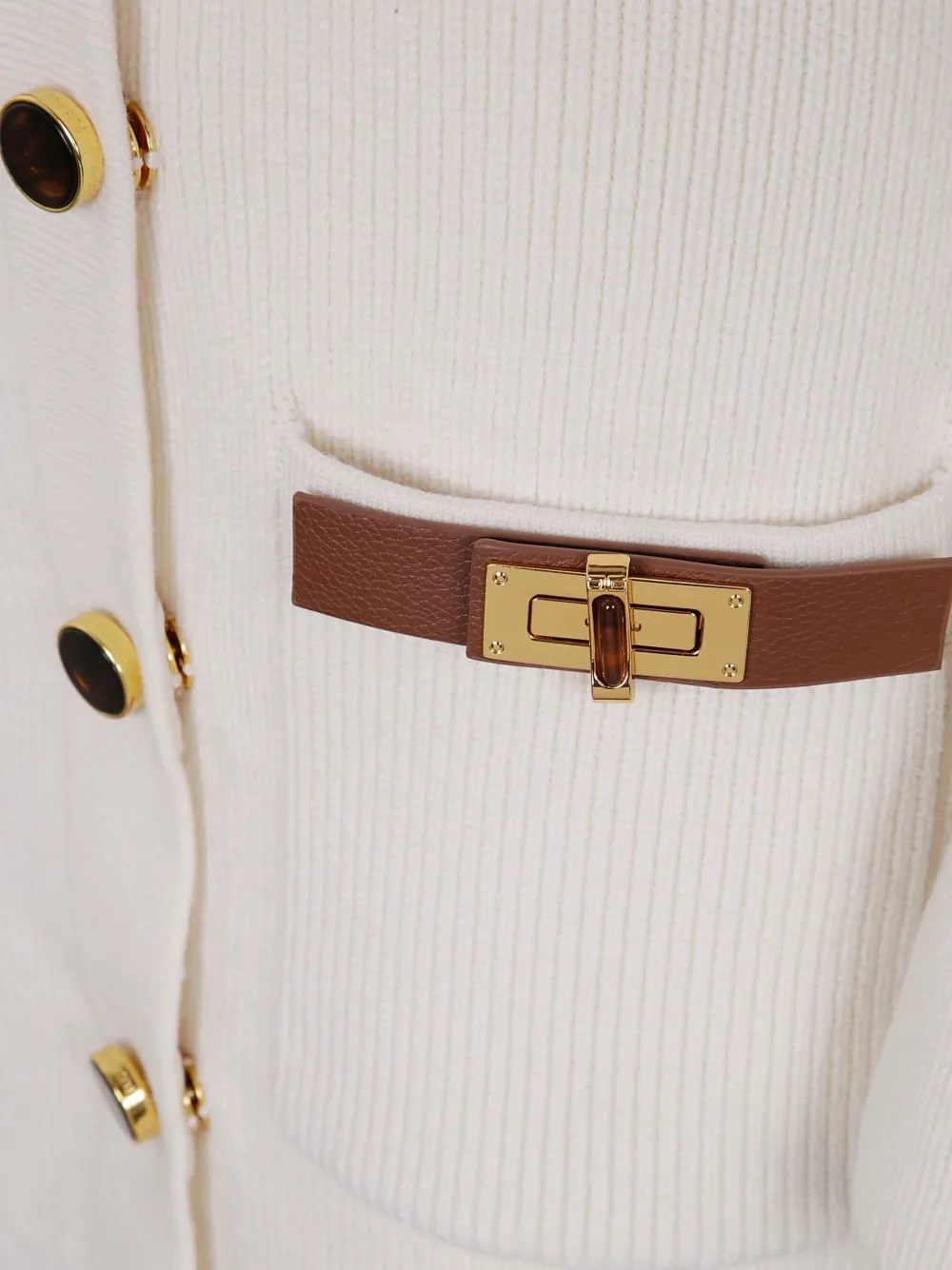 Elisabetta Franchi Geribbelde midi-jurk met leren afwerking Wit