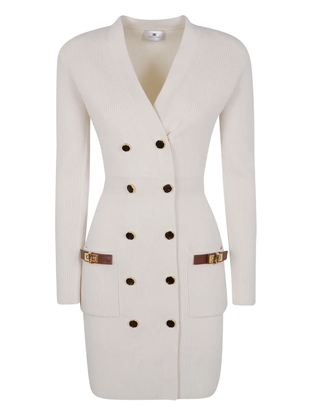 Elisabetta Franchi Geribbelde midi-jurk met leren afwerking Wit