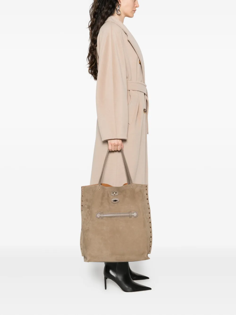 Zanellato A Spasso Stud-embellished Clasp Tote Bag In Gray