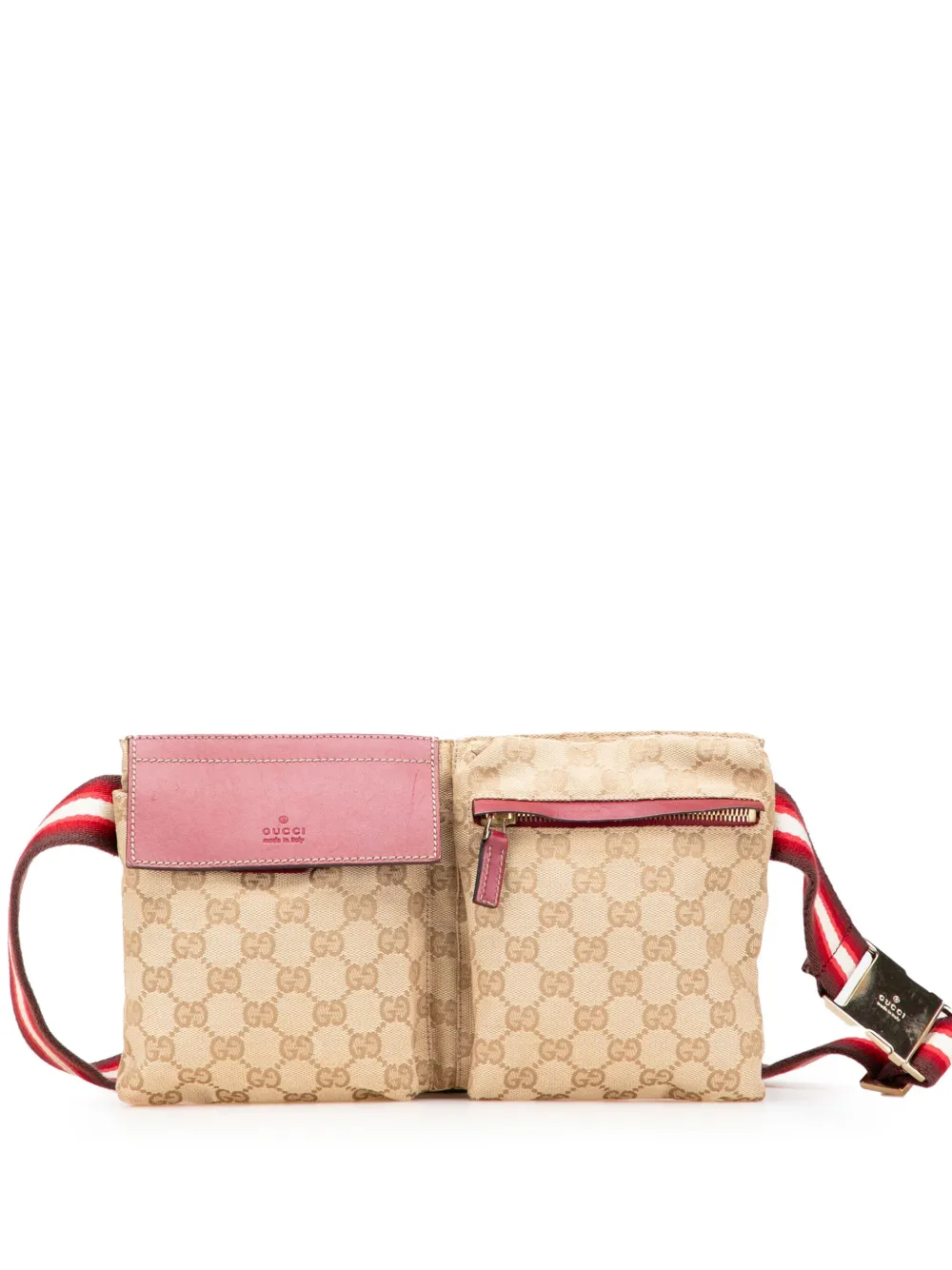 Gucci Pre-Owned 2000-2015 GGキャンバス ウェブ ダブル ポケット ベルトバッグ - ブラウン Gucci Pre-Owned 2000-2015 GGキャンバス ウェブ ダブル ポケット ベルトバッグ - ブラウン