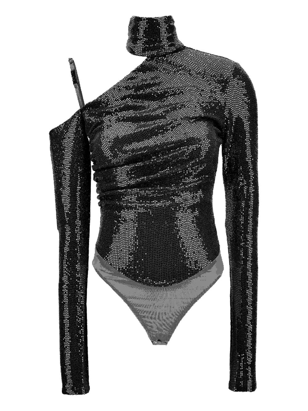 Versace Jeans Couture Sequin-embellished One-shoulder Bodysuit In Black