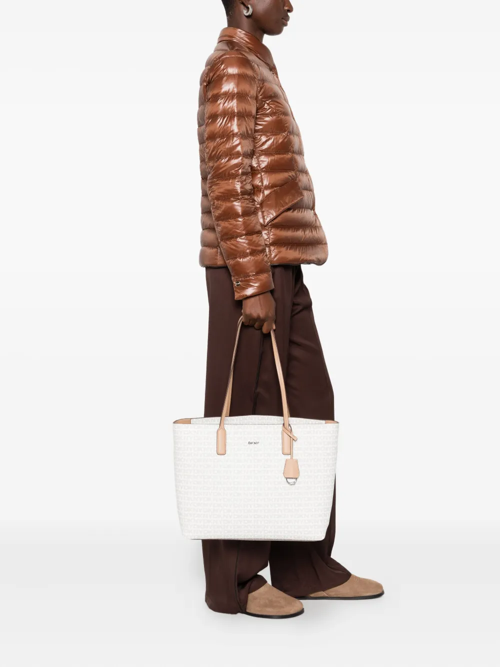DKNY medium logo-pattern tote bag - Wit