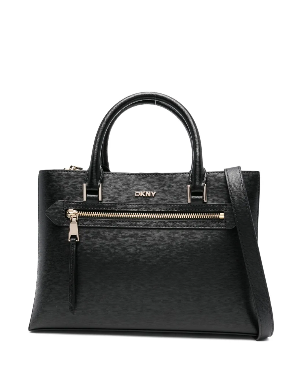 Dkny Small Logo-plaque Tote Bag In Black