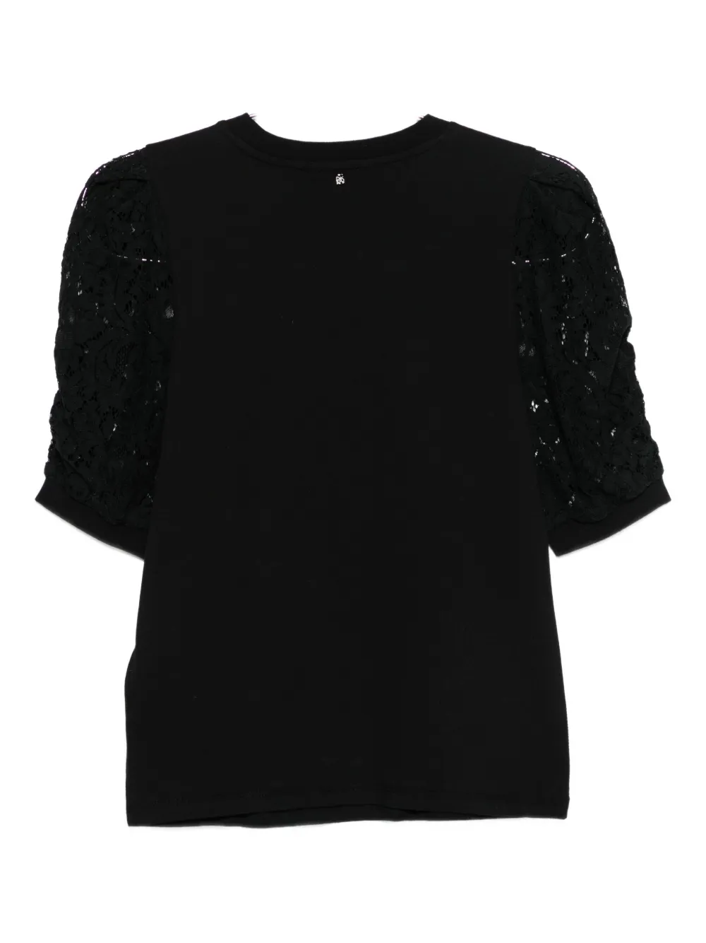 DKNY lace-insert puff-sleeve T-shirt Zwart