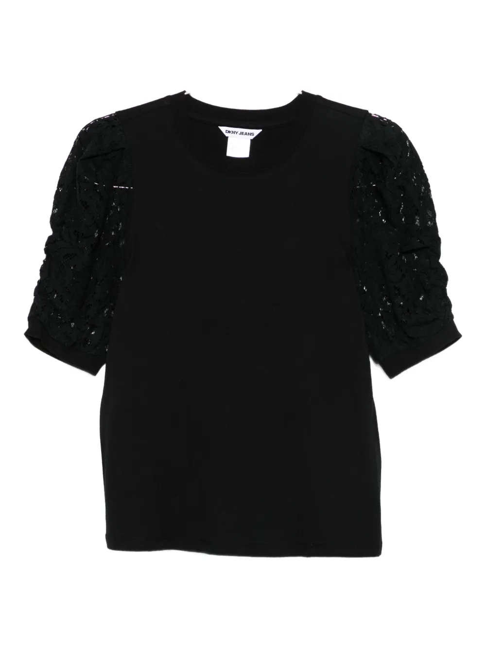 DKNY lace-insert puff-sleeve T-shirt Zwart