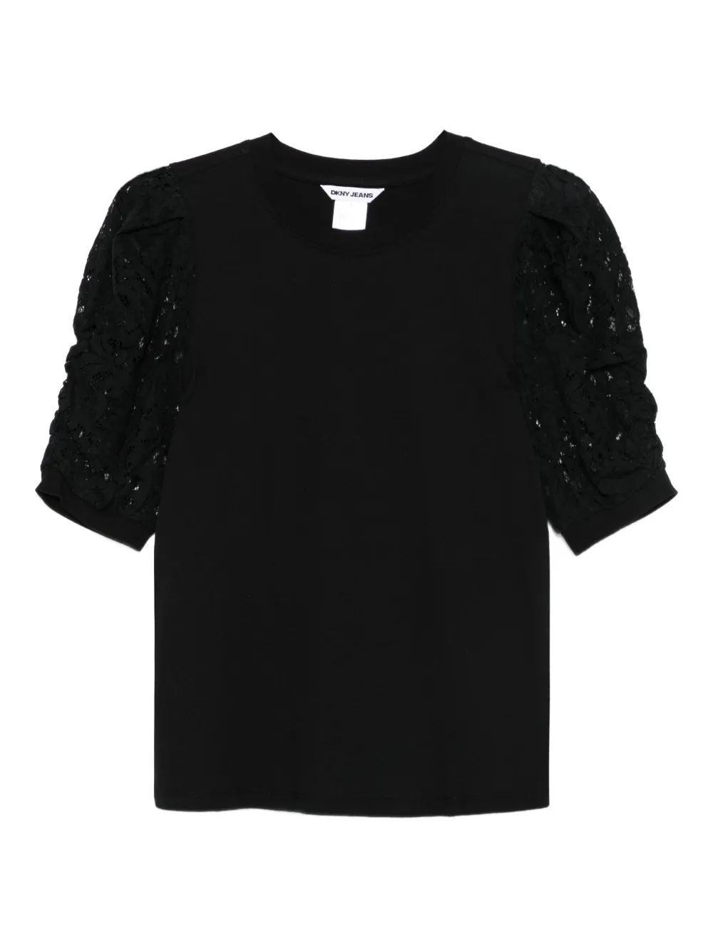 lace-insert puff-sleeve T-shirt