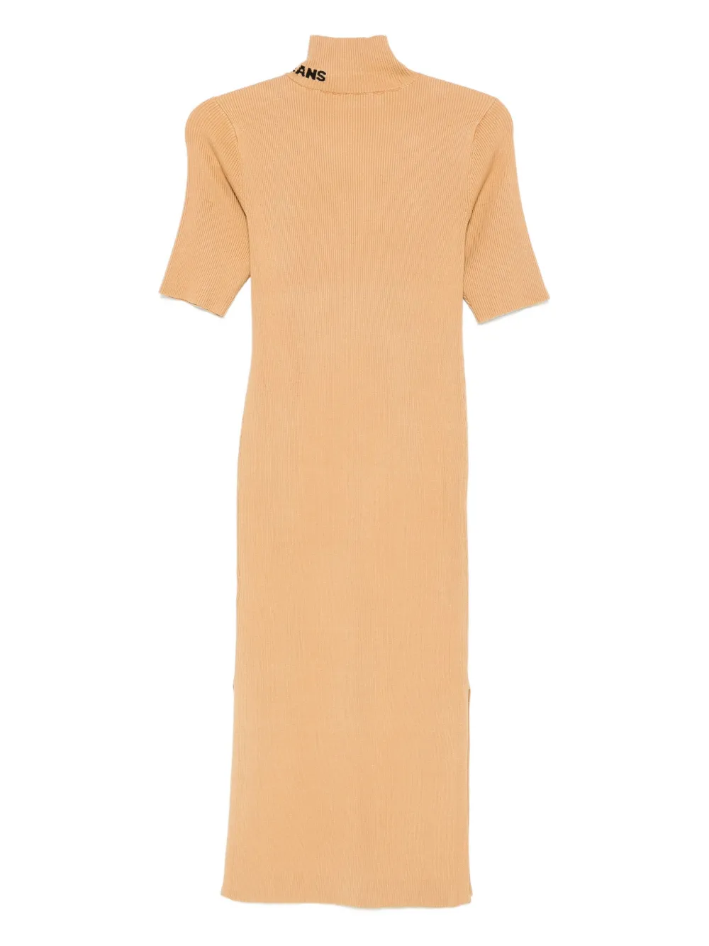 DKNY Geribbelde midi-jurk met hoge hals Beige