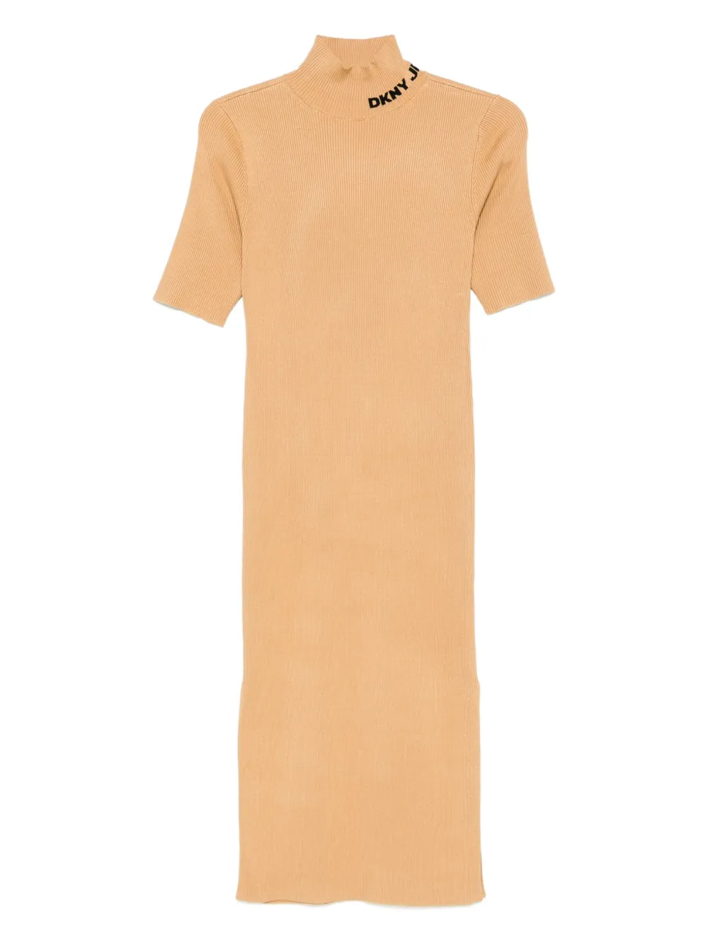 mock-neck ribbed midi dress