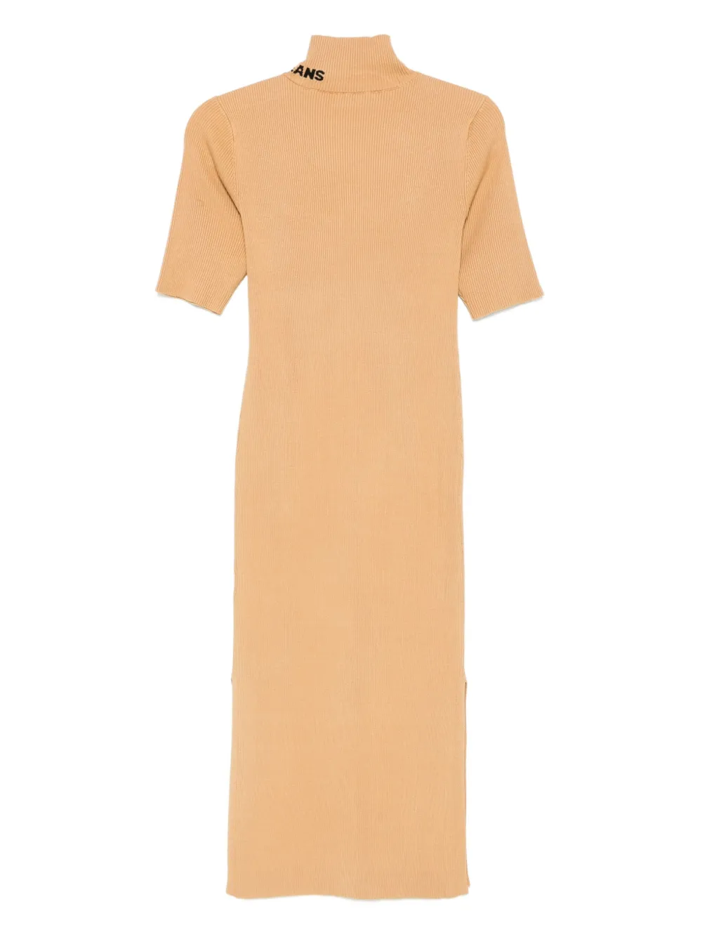DKNY Geribbelde midi-jurk met hoge hals - Beige