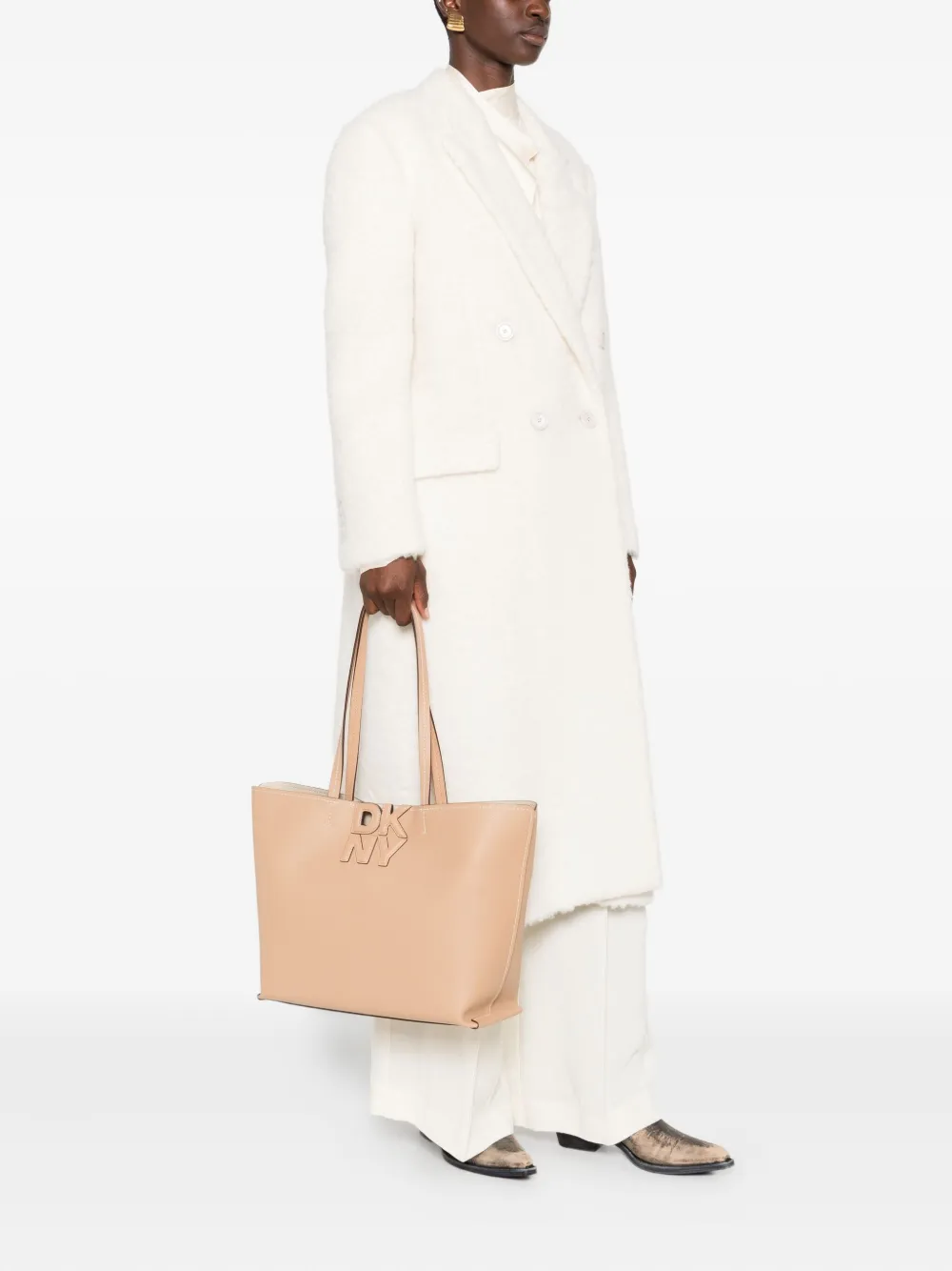 DKNY large logo-plaque tote bag - Beige