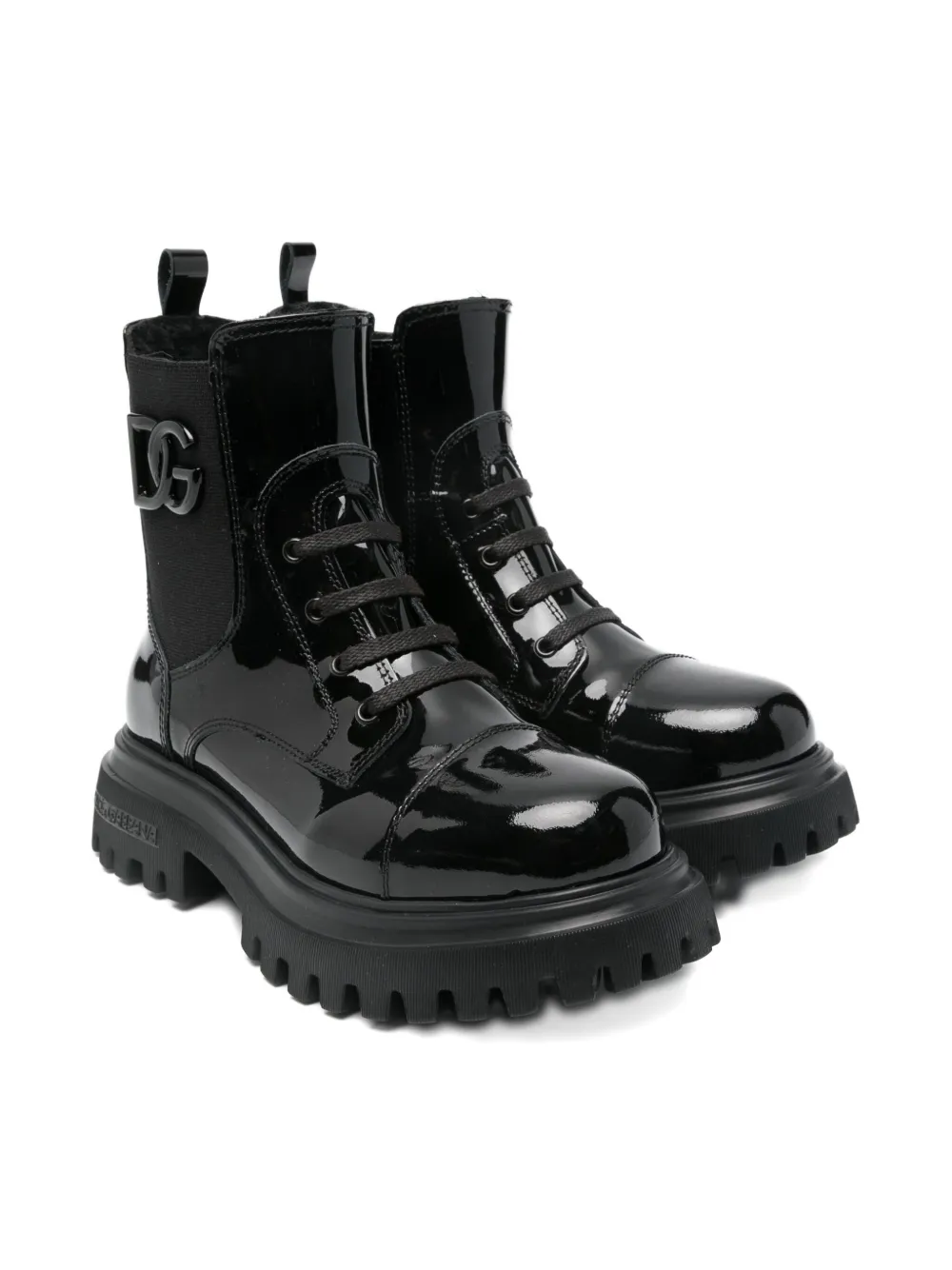 Dolce & Gabbana Kids logo-plaque patent-leather boots - ブラック Dolce & Gabbana Kids logo-plaque patent-leather boots - ブラック