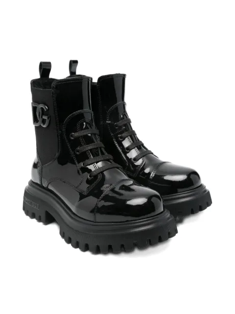 Dolce & Gabbana Kids logo-plaque patent-leather boots